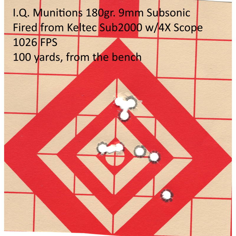 100 yard target, 9mm Magnuforce Subsonic